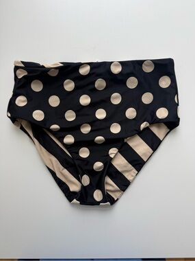 J. Crew Reversible Black & Beige Polka Dot/Stripe High-Waist Bikini Bottoms